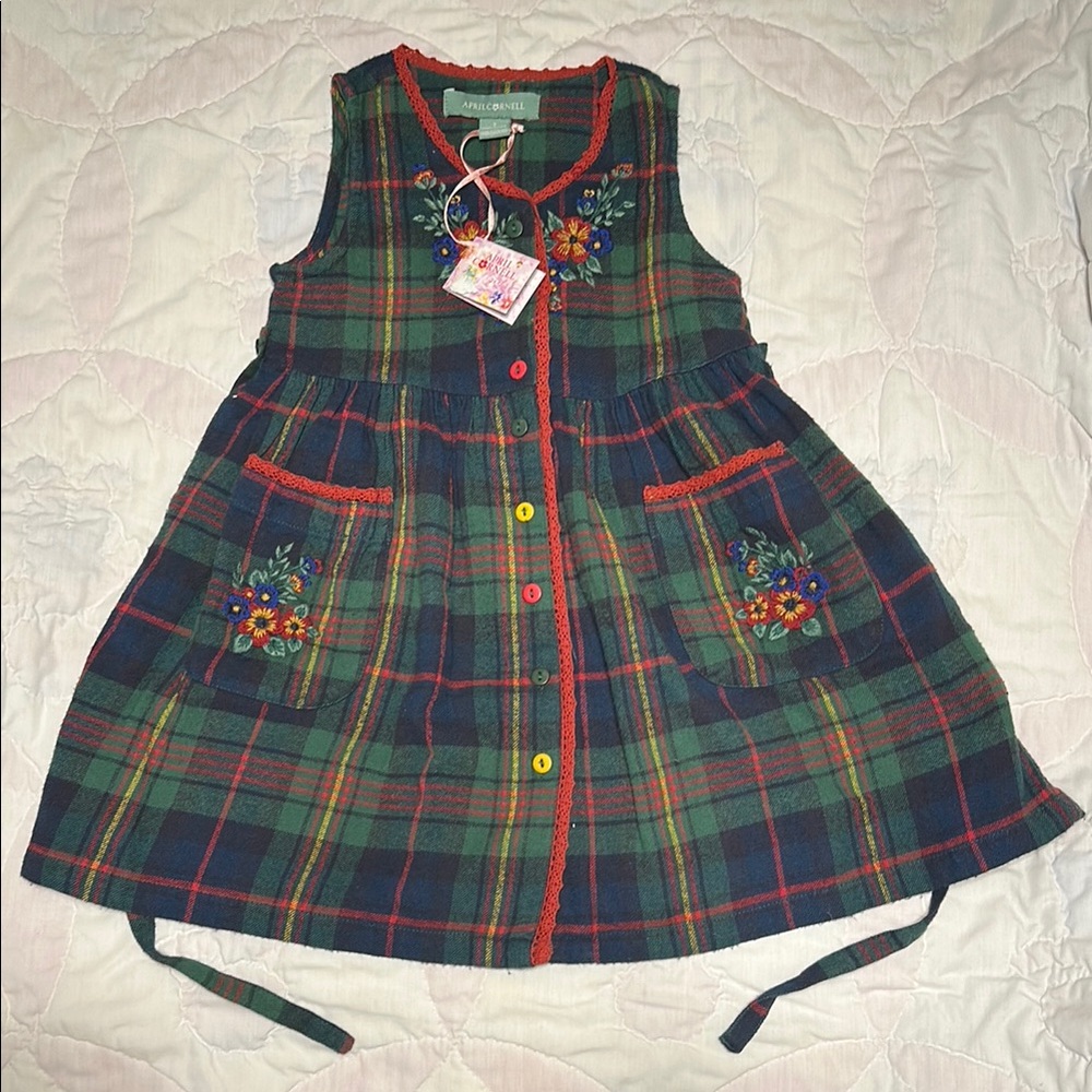 April Cornell Forest/Blue Plaid Kids Dress - Size 2